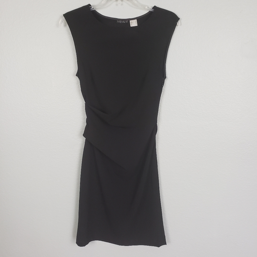VENUS Ruched Boat Neckline Black Dress Sz 2